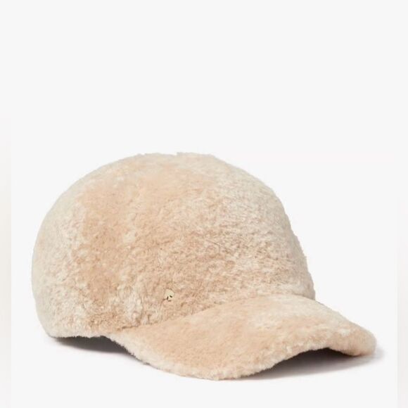Kate Spade Tan Beige Sherpa Baseball Cap with Metal Logo NWT main image 4